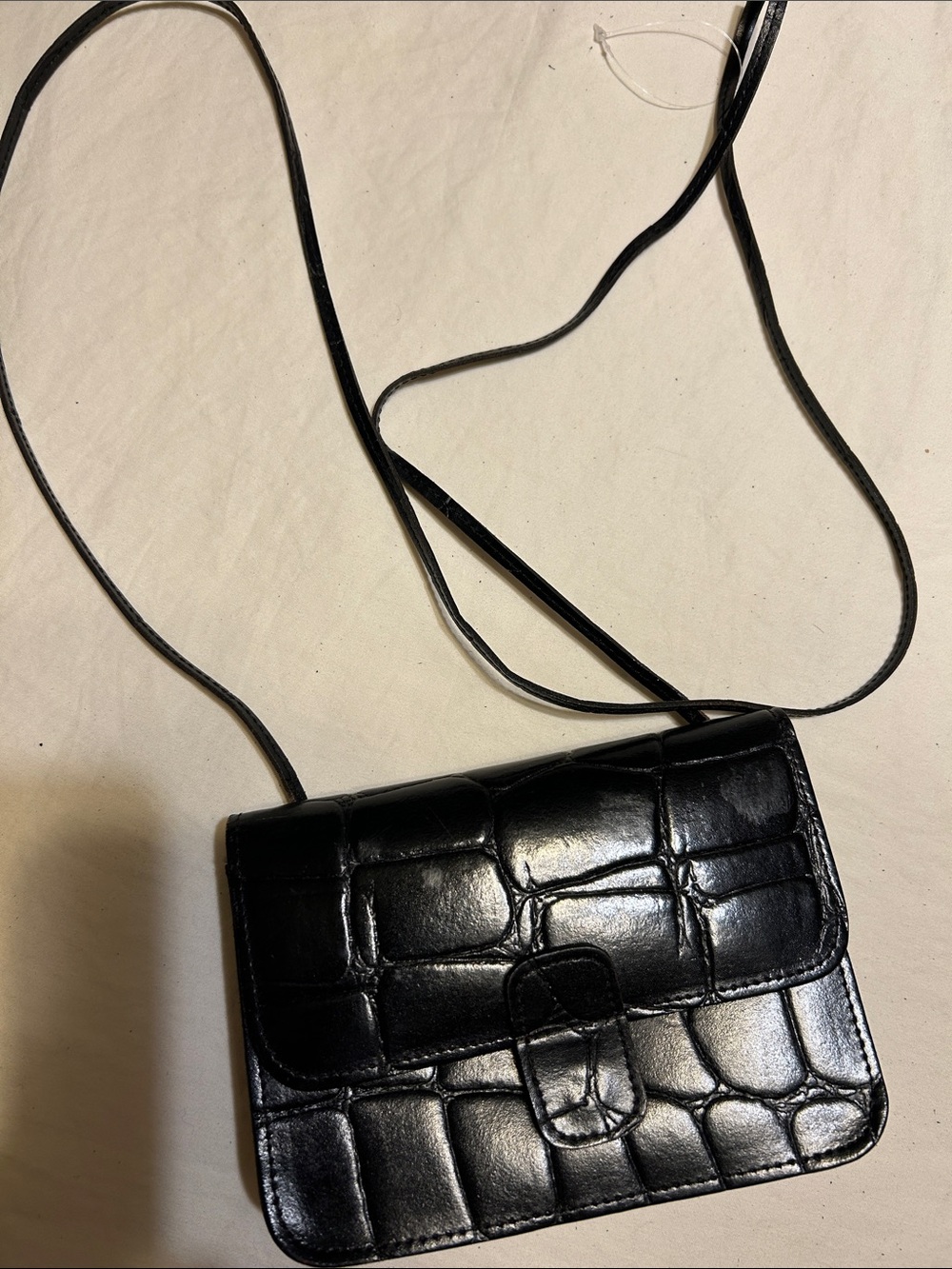 mundi Black Croc-Embossed Crossbody Bag